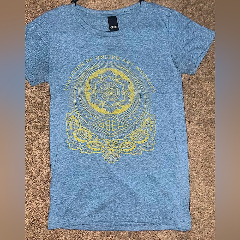 Blue Obey “Coalition Of United Art Workers” T-Shirt size S